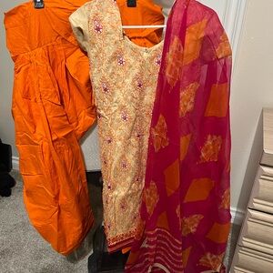 Traditional Orange and Pink Indian Outfit